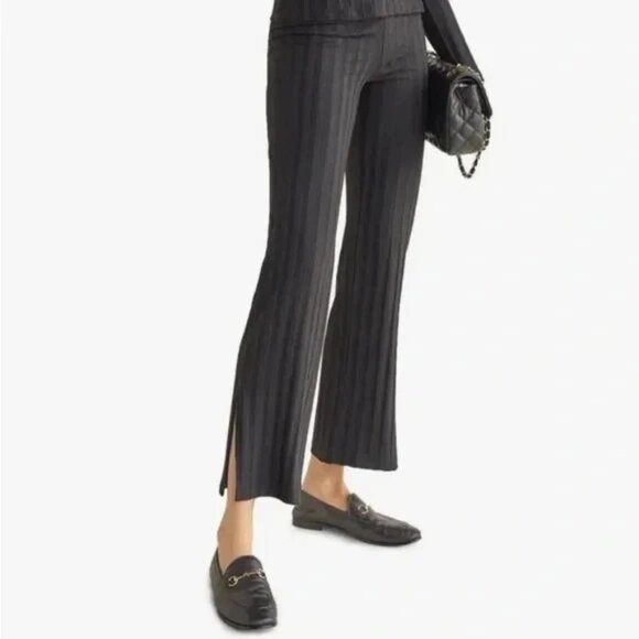 REFORMATION Hana High Waist Minimalist Ribbed Knit Flare Pants w/Hem Slit XS - Picture 2 of 3